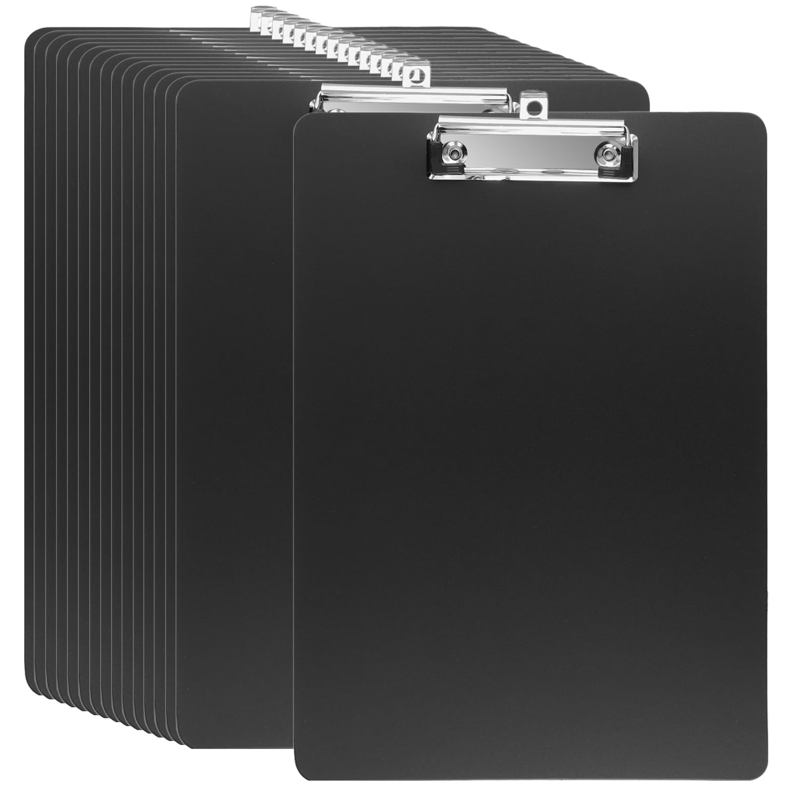 HAKZEON 16 Pack A4 Plastic Clipboards with Hanging Hole, Low Profile Clip Writing Clip Boards for Office and Home Organization (Black)