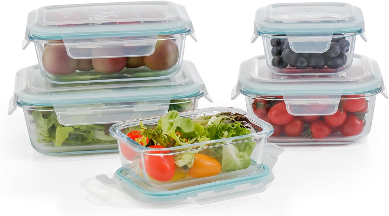 DURA LIVING Airtight Glass Food Storage Containers with Lids - 10 Piece Set, Borosilicate Glass Meal Prep Containers, Leak Proof, Oven Microwave Freezer Dishwasher Safe, BPA-Free