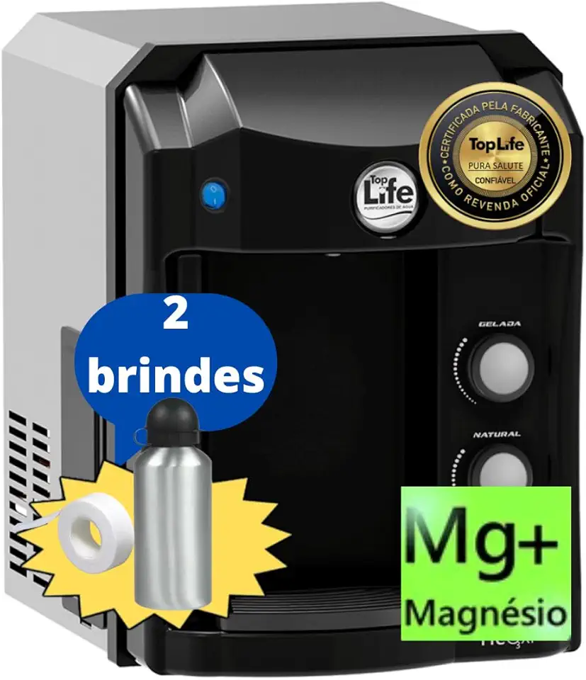 Filtro Purificador Água Gelada e Natural Super Alcalina Ionizada e com Ozônio adição sais minerais e Magnésio Mg+ (220, Preto)