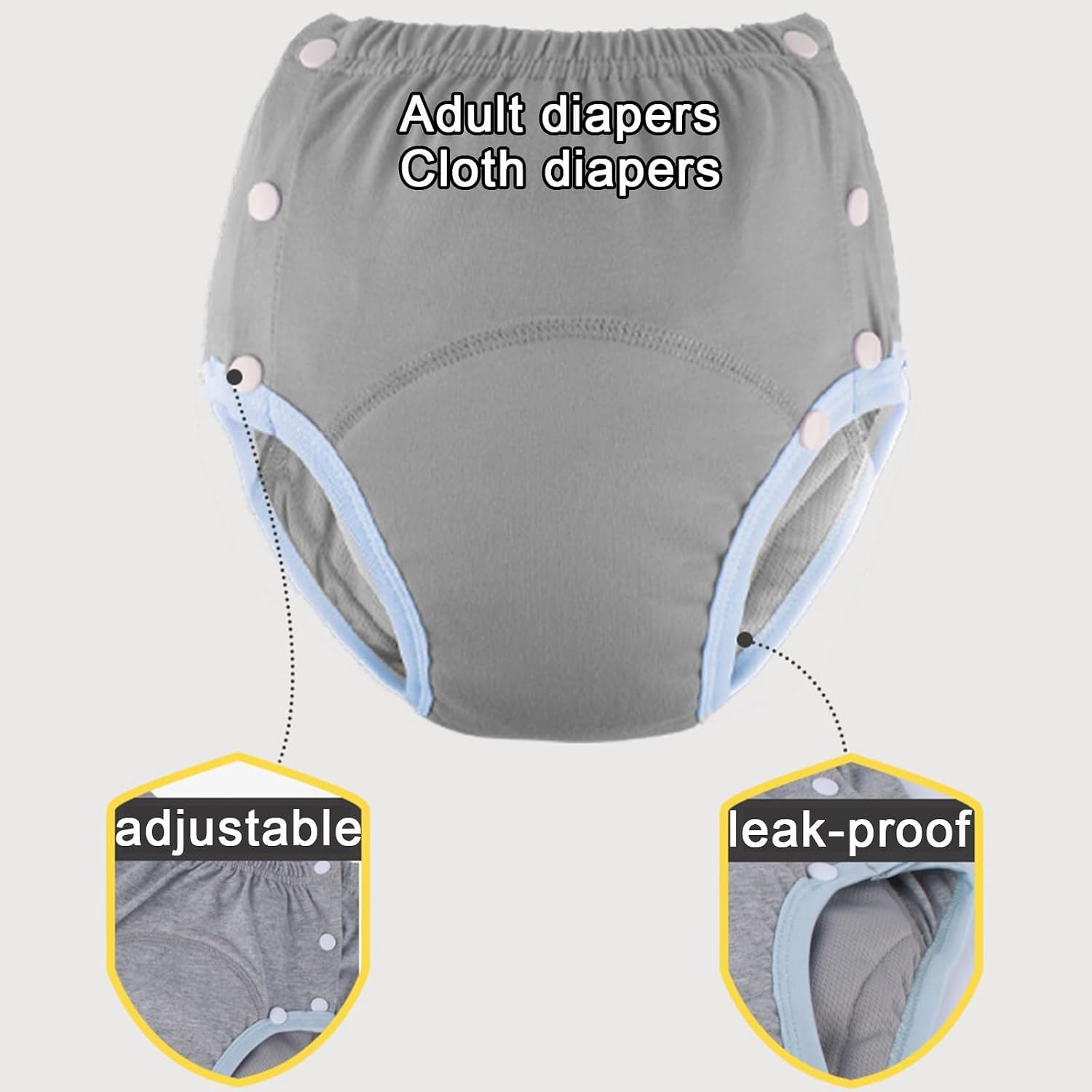 Culottes dincontinence en Coton Femmes Adultes, sous-vêtements Anti-fuites réutilisables avec Boutons-Pression, Couches lavables Ajustables Personnes âgées et handicapées, Lot de 3, Taille (Medium)