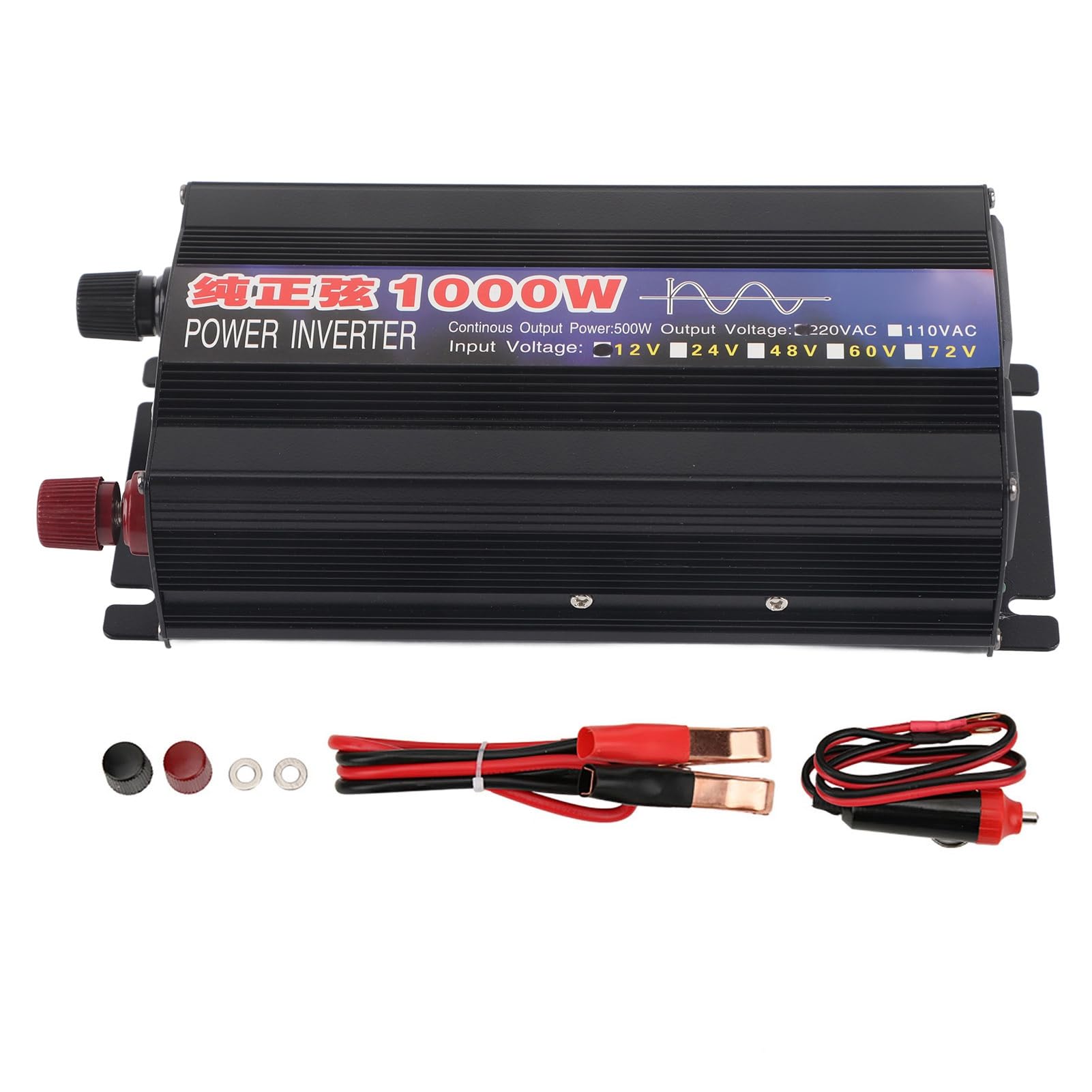 Cocoarm Inversor de Onda Sinusoidal Pura Convertidor de Potencia de Aleación de Aluminio 1000W AC220V Inversor de Pantalla Digital con Ventilador de Refrigeración Alta Eficiencia para Uso de CC a CA