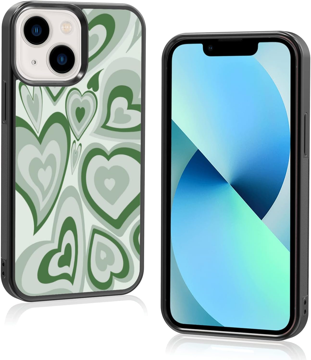 Cute Sage Green Love Heart Aesthetic Phone Case for iPhone