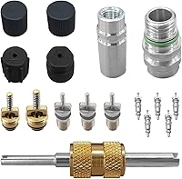 BDZMC 17PCS AC Valve Core Kit R12 R134a R22 - High Low Pressure Service Ports, Removal Tool, Caps for Car HVAC Repair