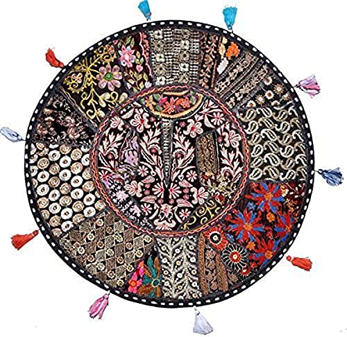 Marusthali Ottoman pouf, Indian Vintage Ottoman Embellished With Embroidery Patchwork Ottoman Cover Foot Stool Floor Cushion, Indian Designs Ethnic Patchwork Pouf 56 X 36 Cm - Cosy Home Interiors Marusthali Ottoman pouf, Indian Vintage Ottoman Embellished With Embroidery Patchwork Ottoman Cover Foot Stool Floor Cushion, Indian Designs Ethnic Patchwork Pouf 56 X 36 Cm - Image 3