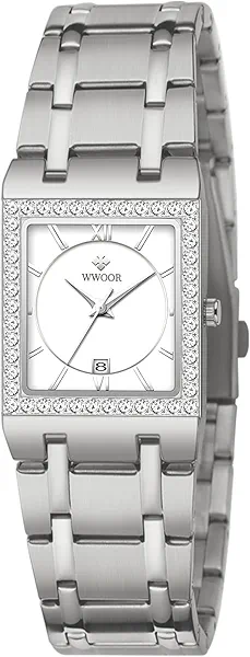 WWOOR Gold Watches for Women Dainty Ladies Quartz Watch Vintage Square Shape Japanese Quartz Movement 3ATM Waterproof Fashion Female Luxury Dress Wrist Watch