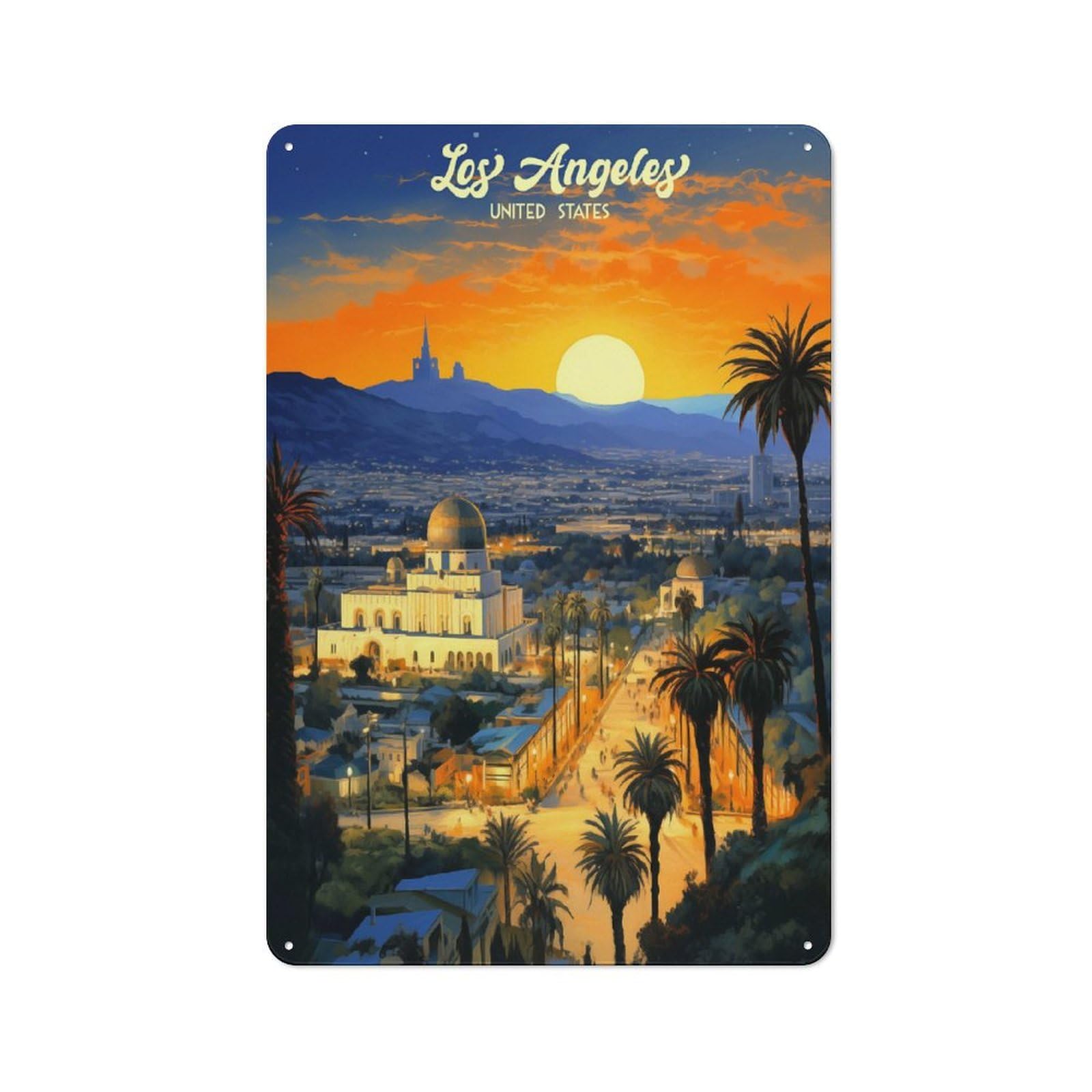 Urban Los Angeles Sunset Cityscape Art Decorative Metal Plaque 30x20cm, Urban Room Decor for Flat, Bar, Studio Or Gallery Wall