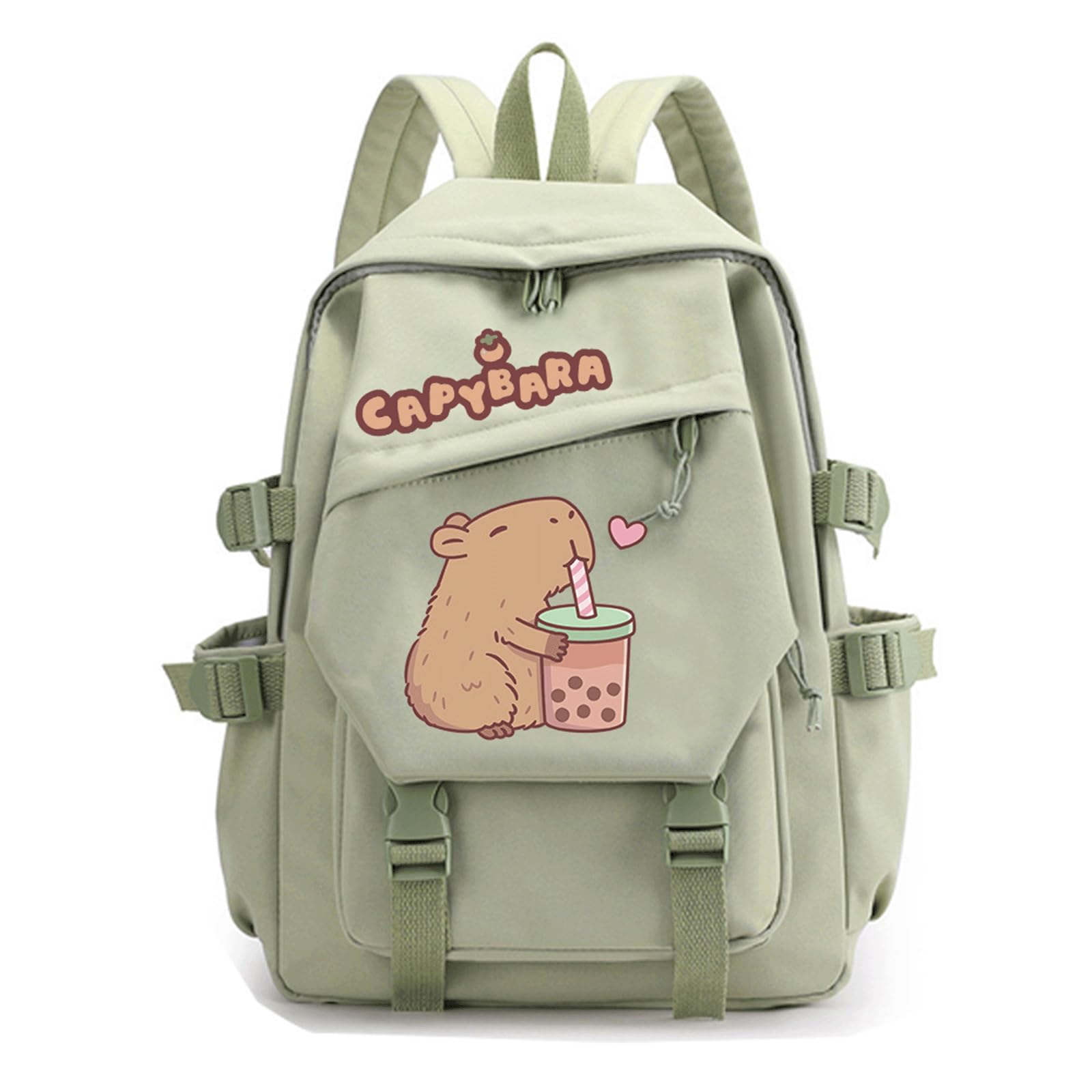 Capybara Backpack Cute Funny Mochila Capybara Kawaii Utility Kapibara Daypack Cartoon Going Out Travel Laptop Bag(Green,A)