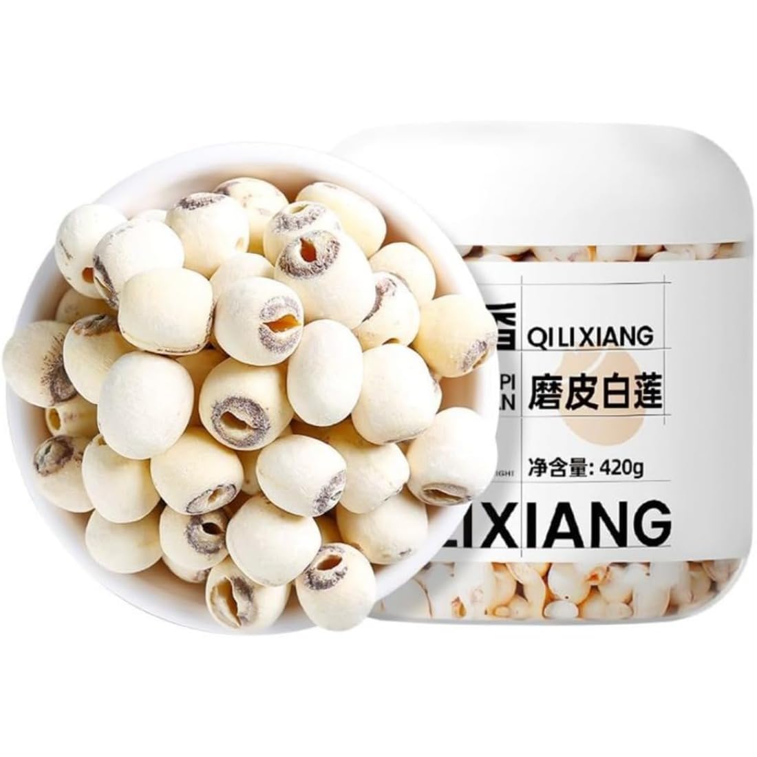Lotus Seeds Essiccati Premium Senza Zolfo 420g | Facili da Cuocere per Zuppa/Porridge/Dolce | Puri & Naturali