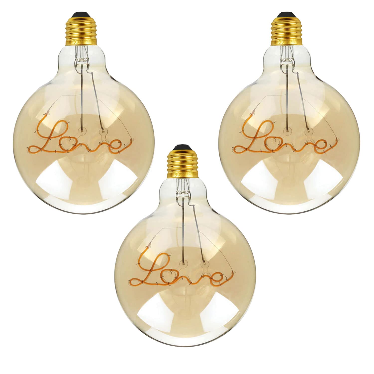 LEDSone 3 Pack of Antique Style 4w Edison E27 Love LED Bulb Filament Glass Retro Warm White Color Indoor Decoration Lamp for Bar Cafe Bedroom Livingroom