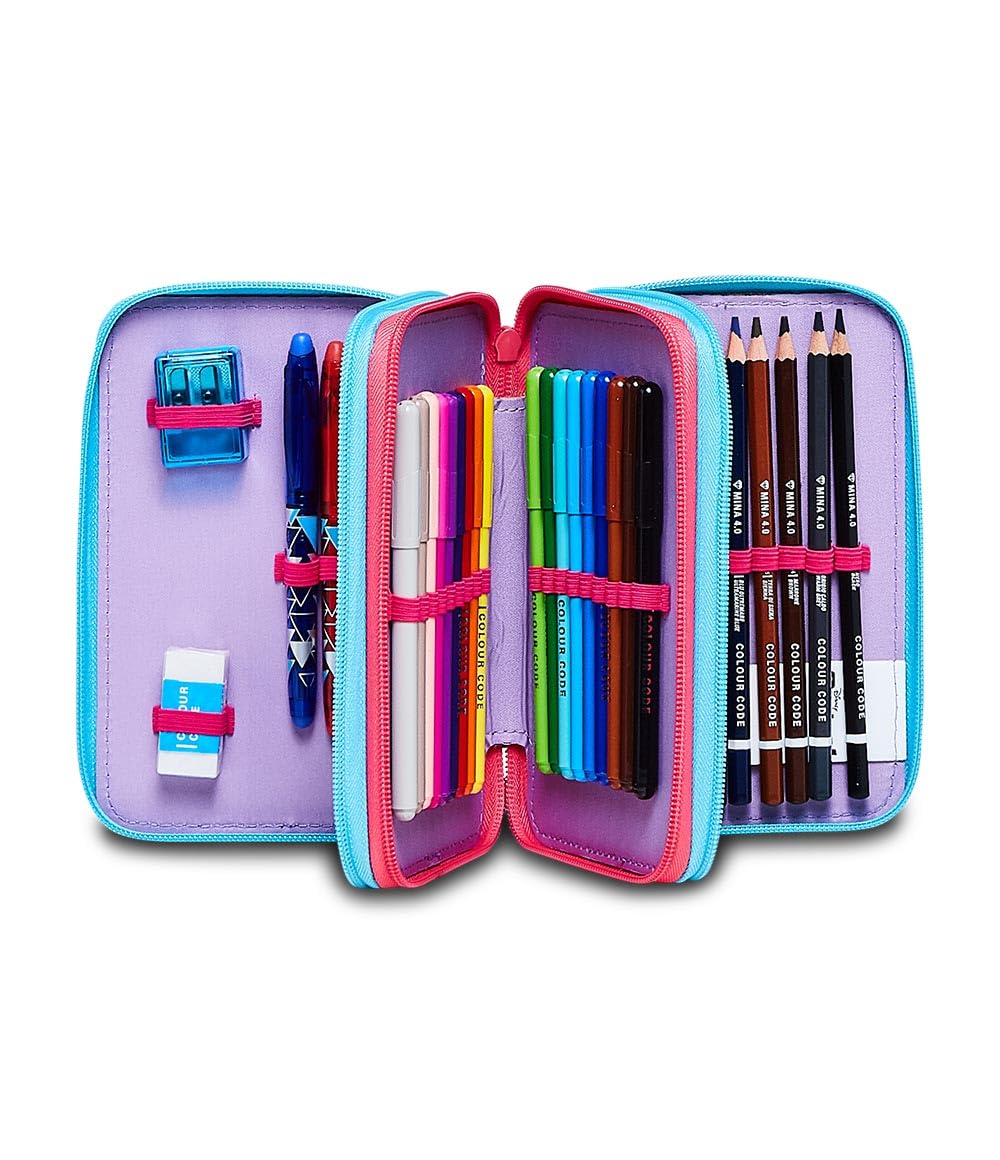 Astuccio Scuola Elementare 3 Scomparti - LILO & STITCH MY ALIEN PAL - DISNEY, Blu - Contenuto 43 pz - Completo di Matite, Pennarelli etc.- Portapenne Scuola Bambina Elementari