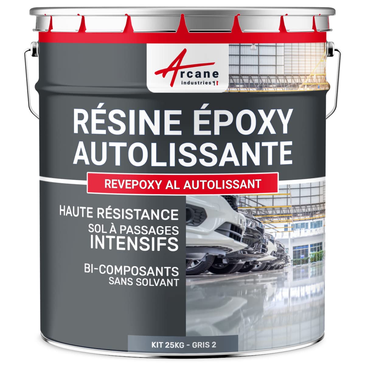 ARCANE INDUSTRIES Résine epoxy, autolissante, Peinture pour Sol : déco, intérieure, Atelier, Effet Miroir - 25 kg Telegris 2 - RAL 7046