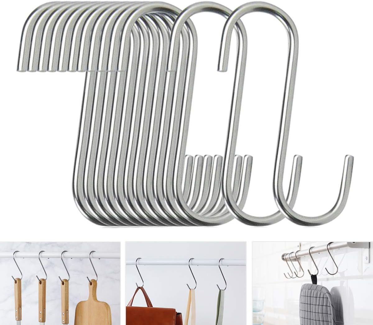 40 Pack S Hooks - Stainless Steel Heavy Duty S Hooks for Hanging pots, Pans, Plants, Coffee Mugs, Towels in Kitchen and Bathroom, Coat, Bag, Work Shop, Perfect Rack Hooks
