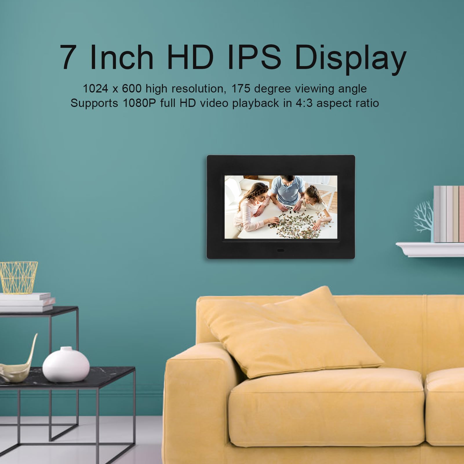 Cornice per Foto Digitale, Angolo di Visione di 175 Gradi Supporto 100‑240 V Riproduzione USB Presentazione Musicale Album Elettronico Schermo IPS da 7 Pollici per la pubblicità