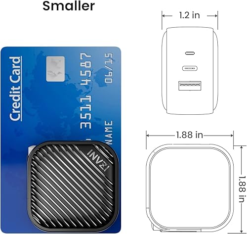 Miniatura 5 de INVZI GaNHub - Cargador USB C GaN de 38 W, 30 W PD 2 puertos cargador de pared con enchufe plegable para 15/15 Pro/15 Plus/15 Pro Max/14/13/12,