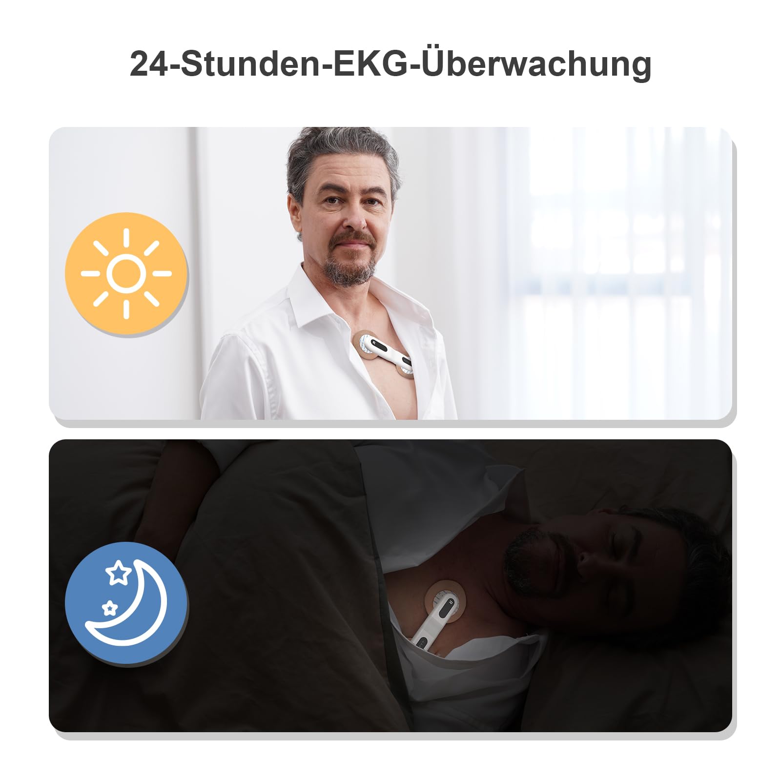 CheckMe ER1-LW 24 Stunden Langzeit EKG Gerät für Zuhause, AI-EKG Analyse EKG Monitor mit OLED-Bildschirm, EKG-Ereignismarker-Funktion, Kompatibel mit Allgemeine Elektrodenpads
