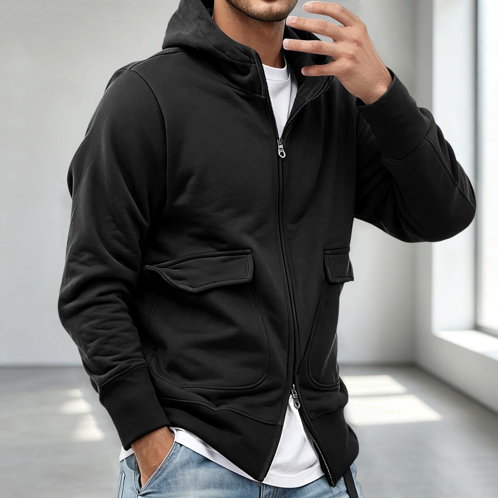 Felpa con cappuccio da uomo in pile con zip intera