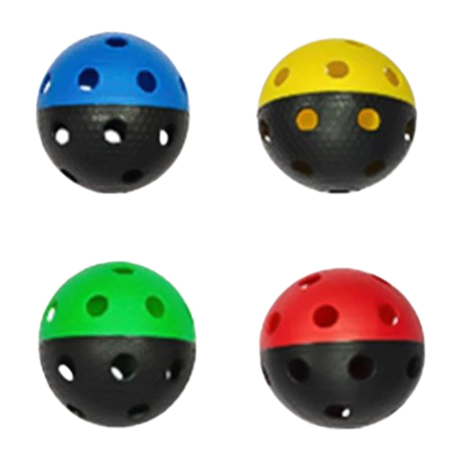 Lot de 4 Balles de Floorball de Compétition, Portables et de Remplacement pour Unihockey, pour La Pratique Sportive en Salle de Sport et L'entraîn, Fond Noir 4 Couleurs