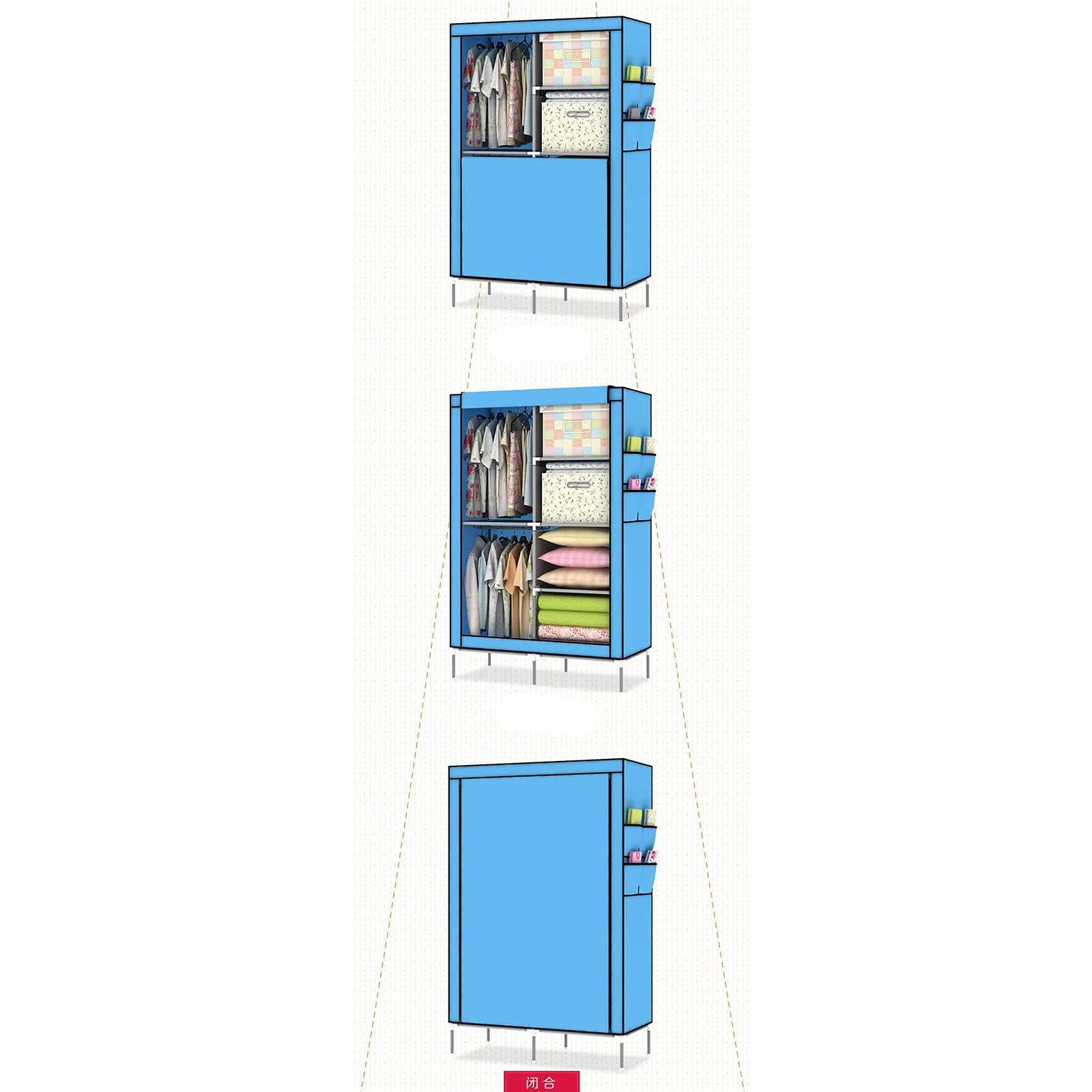 Armario Abierto, Almacenamiento Multifunción, Percha, Puerta Plegable, Armario, Diseño De Almacenamiento Dividido con Rieles para Colgar, Tela Impermeable 175 * 90 * 45 CM
