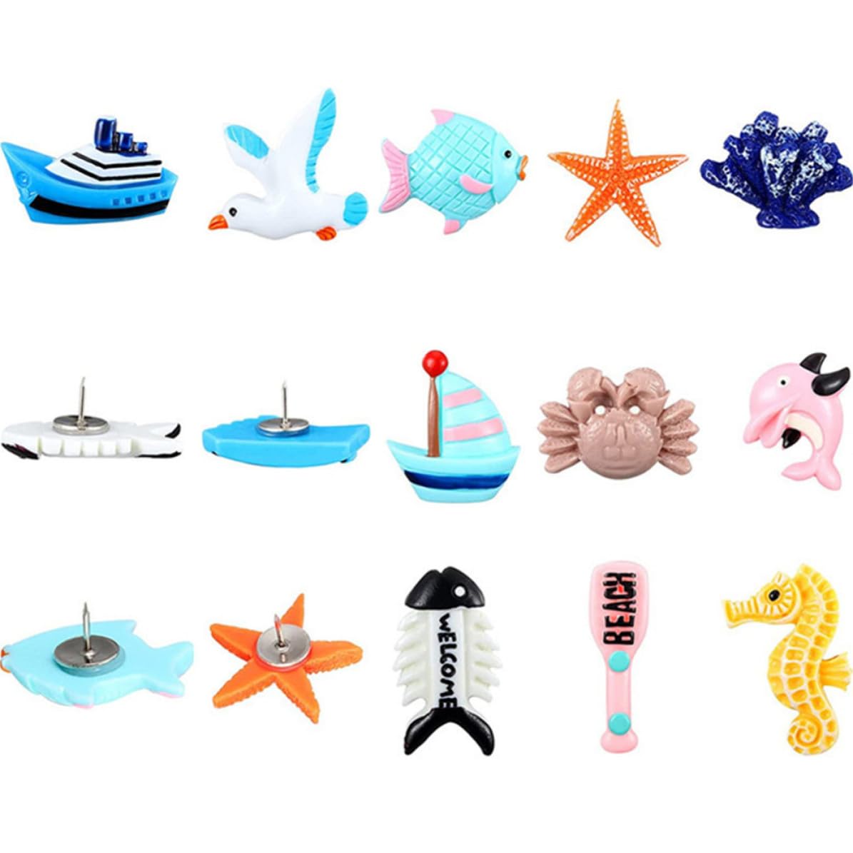 Chinchetas de océano para corcho de plástico y acero, set de 36 unidades