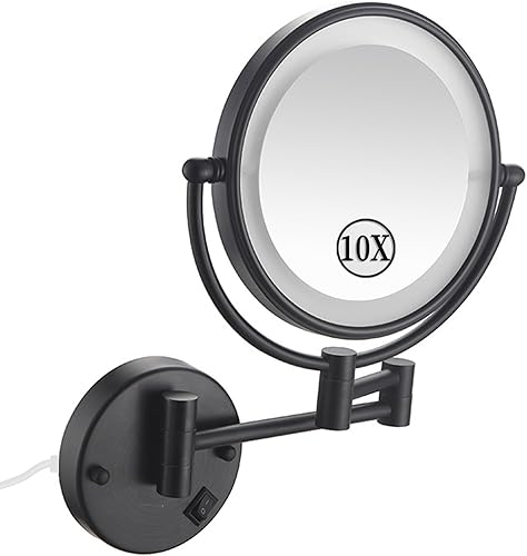 Miniatura 19 de KEYQEEN Espejo de maquillaje LED con luces, espejo de aumento de doble cara 1X/10X, espejo cromado montado en la pared giratorio de 360° extensible