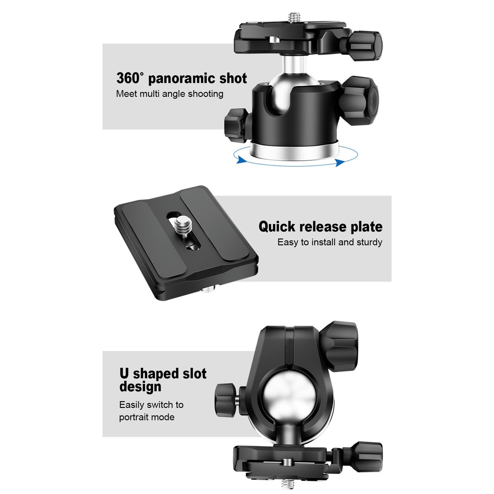 Treppiede per Fotocamera in Lega di Alluminio con Testa a Sfera, Colonna Centrale, Piastra a Sgancio Rapido, Treppiede da Viaggio per Videocamera DSLR, Angolo Basso