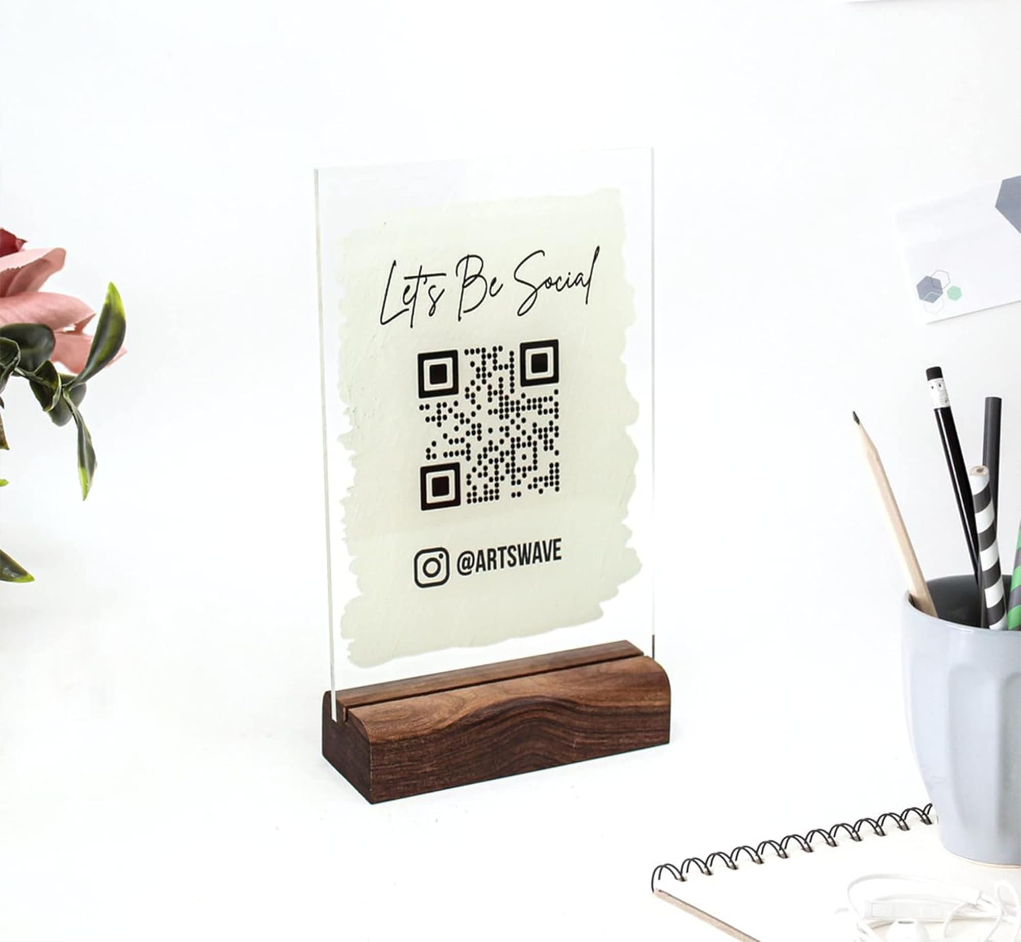 Scannable QR Code Sign with Bar Code & Pay Here Options | Salon Acrylic Sign | Let's Be Social (4x6 inch) - Perfect