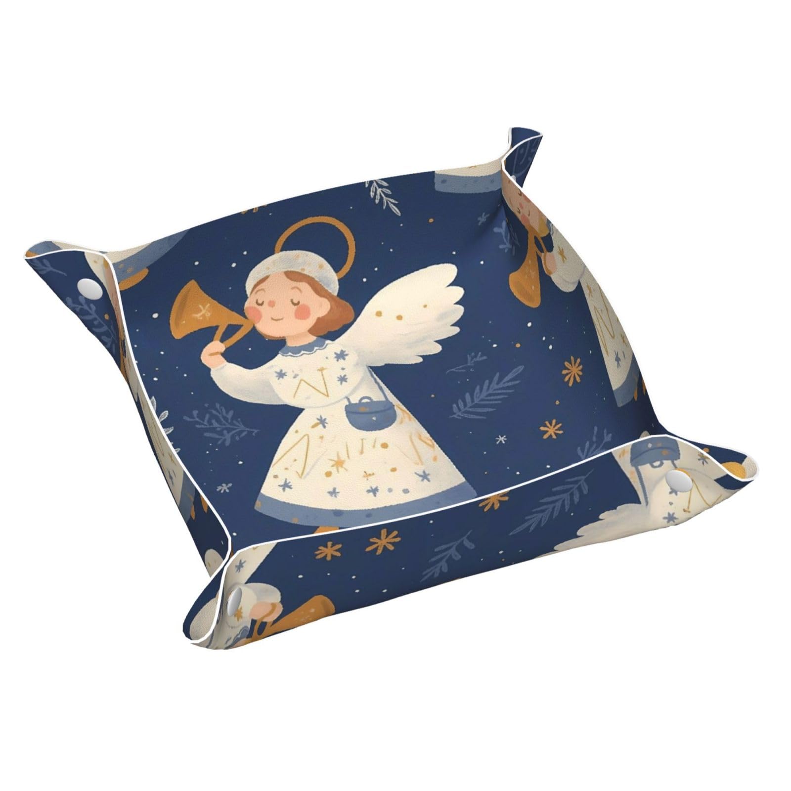 HLBSDM Cute White Navy Blue Xmas Angels Tray Men's Leather Valet Parking Portable Entrance Trays Bedside Storage Box