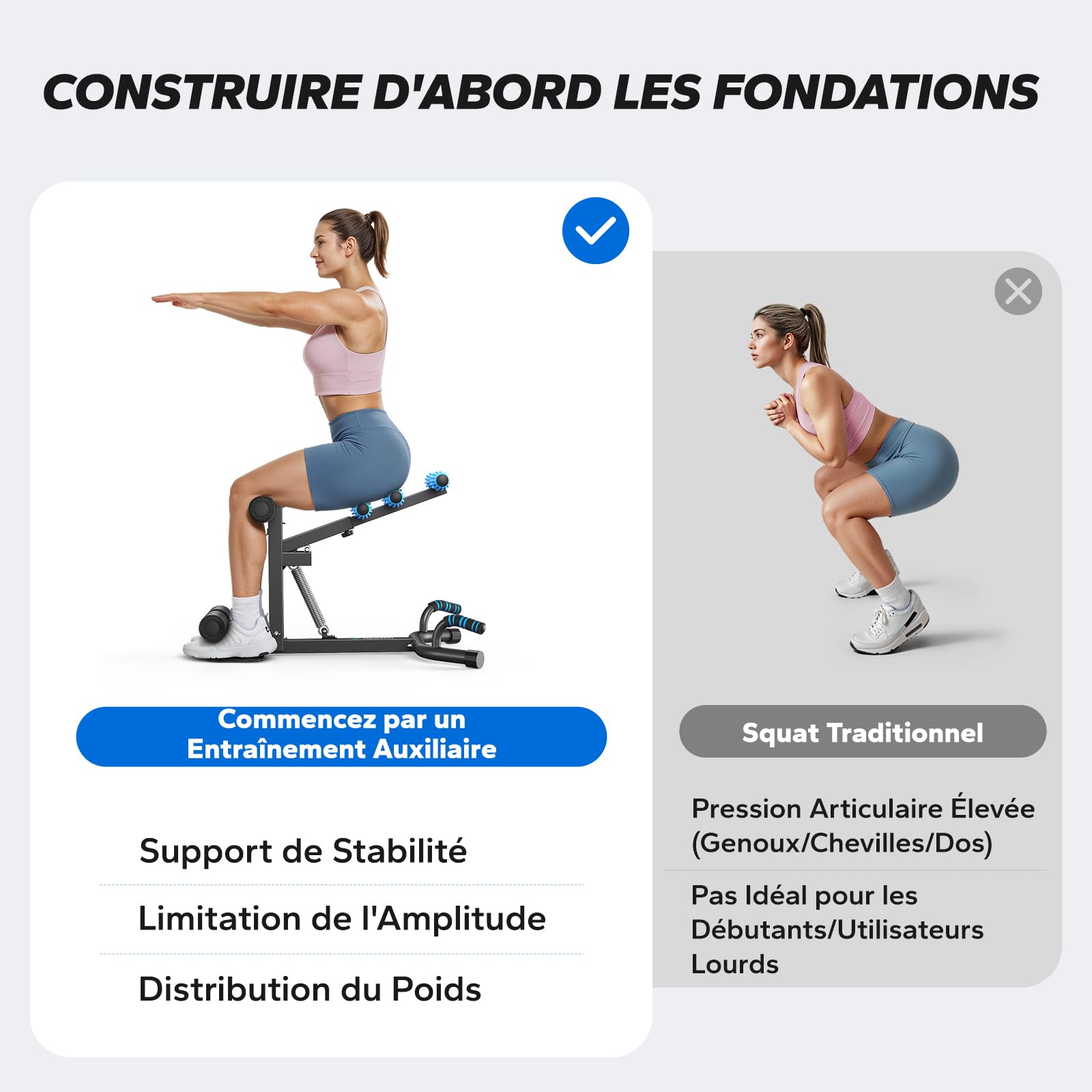 MERACH Squat Machine, Attrezzatura per Home Gym Con 3 Resistenza & Max 136 KG, Sicura e Facile da Usare, Allenatore per Squat per Fitness & Tonificazione, Recupero, Allenamento Della Forza - Noir
