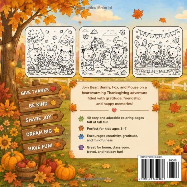 Cute Little: Thanksgiving, Coloring Book for Kids, Cozy Forest Animals, Outdoor Adventure!(Bold & Easy Coloring Books) image 3