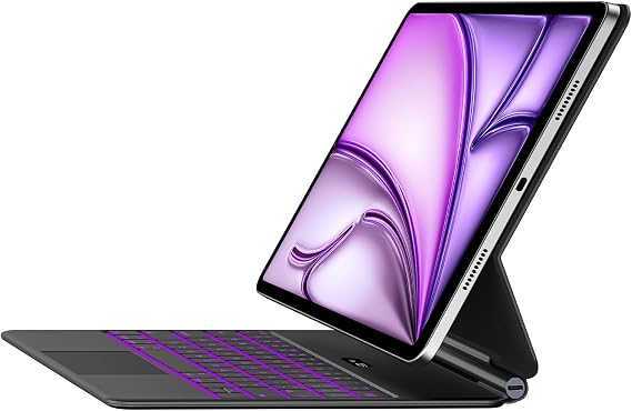 Jibrealg Magic Keyboard for iPad Air 13(M4 2026/M3 2025/M2 2024) & iPad Pro 12.9(6th/5th/4th/3rd Gen), Slim Case with Keyboard, Smart Keyboard Case with Multi-Touch Trackpad, 7-Color Backlit, Black