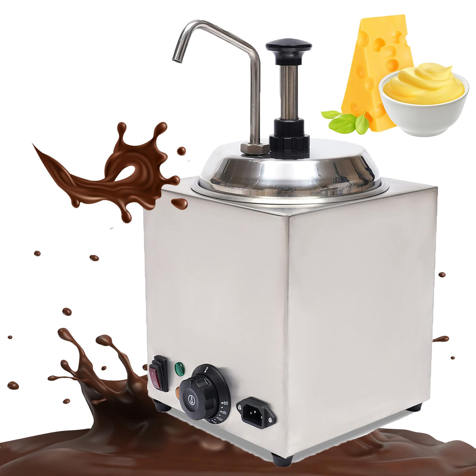 YXZYFPP Hot Fudge Warmers, Cheese Pump Dispenser, Stainless Steel Butter Dispenser, 800W Adjustable Temperature, Ideals for Restaurants and Snack Stations, 2.5L Capacity