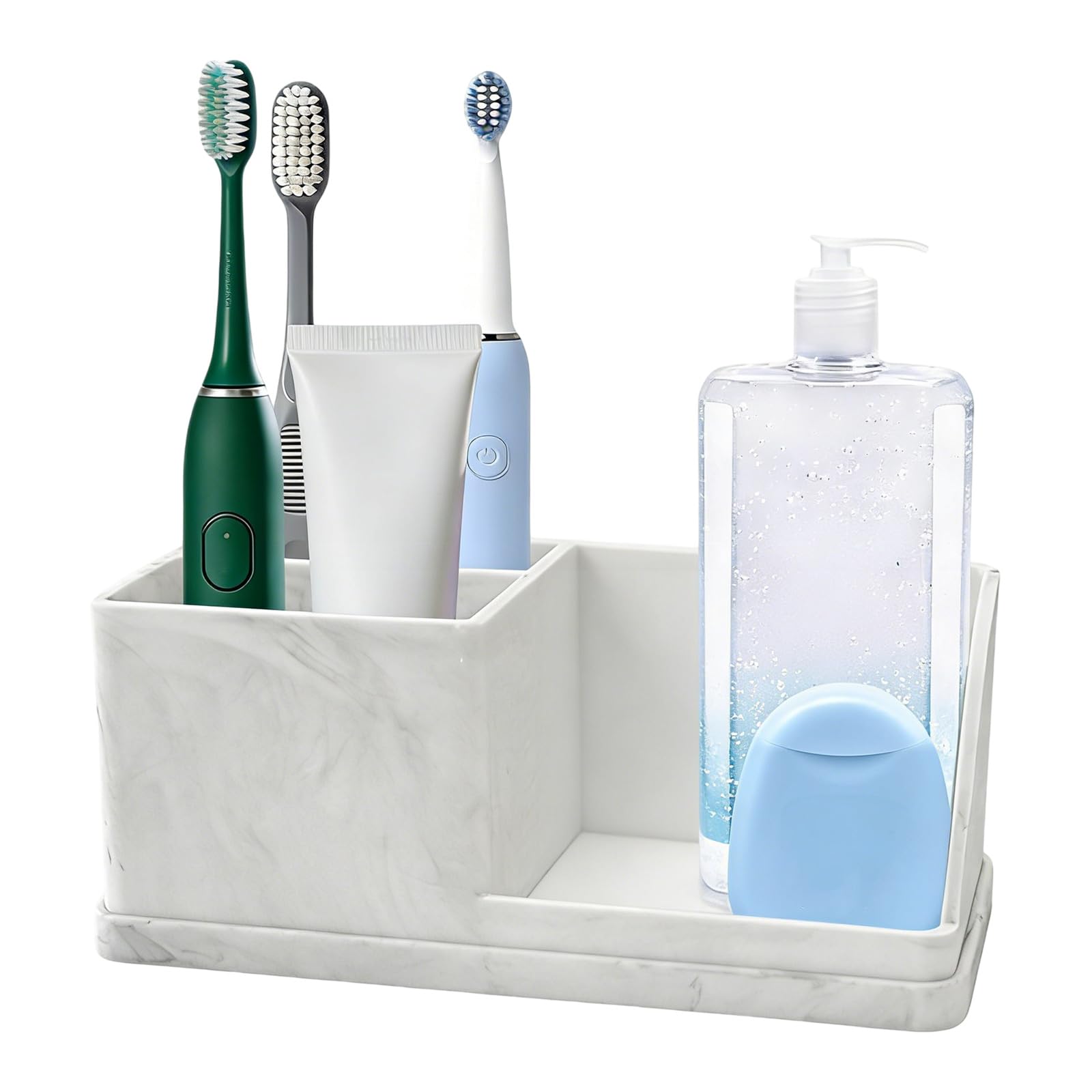 Avejjbaey Silicone Bathroom Countertop Storage Having Various Sections for Toothbrush Holder and Accessories 8.13 X 3.8 Inches Permanent Silicone Shelf
