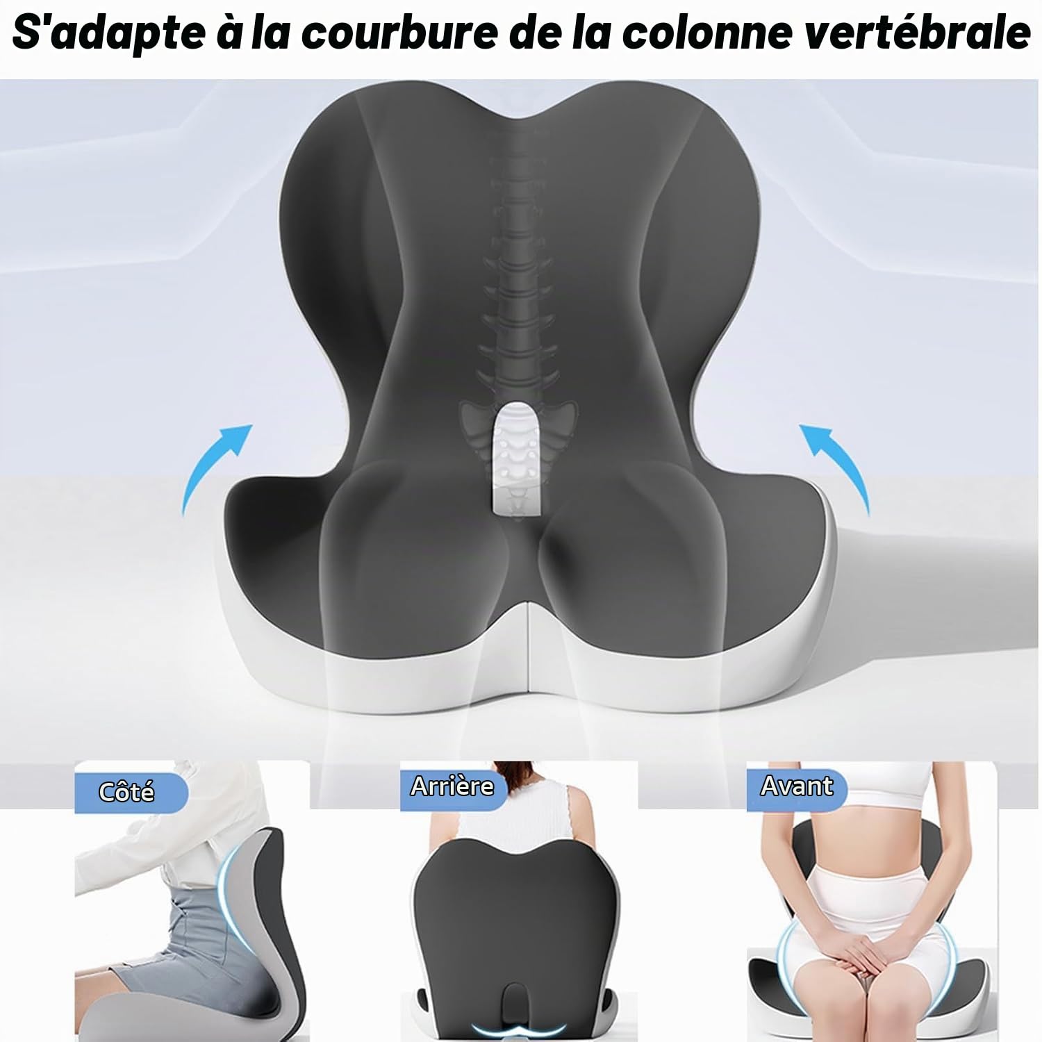 Coussin D'assise Orthopédique avec Soutien Lombaire,Coussin Ergonomique de Siège en Mousse Mémoire de Forme de L pour la Maison,la Voiture,Les Fauteuils Roulants et Les (Gris)