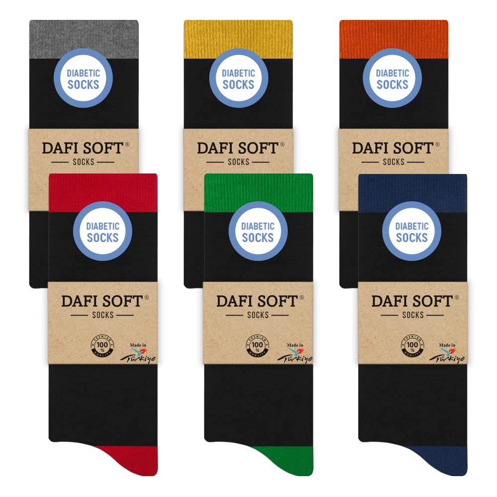 Dafi Soft Men's 6 Pairs Black Colour Mix 6 Pairs Diabetic Socks, Cotton, Stretchy, Made In Turkey (Uk 12-14, Eu 47-49 6X Black Color Mix)