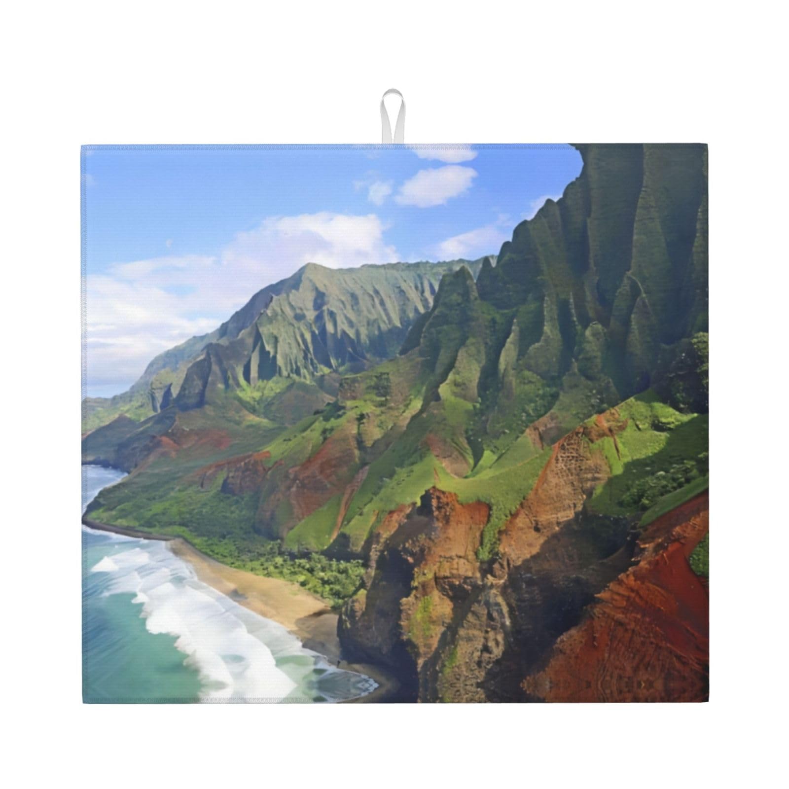WHJSSF Kauai Hawaii Seashore Prints Kitchen Drying Mat - Absorbent Dish Drying Throw with Colorful Prints, Quick-Dry Countertop Layer for Dishes & Appliances - Non-Slip & Foldable