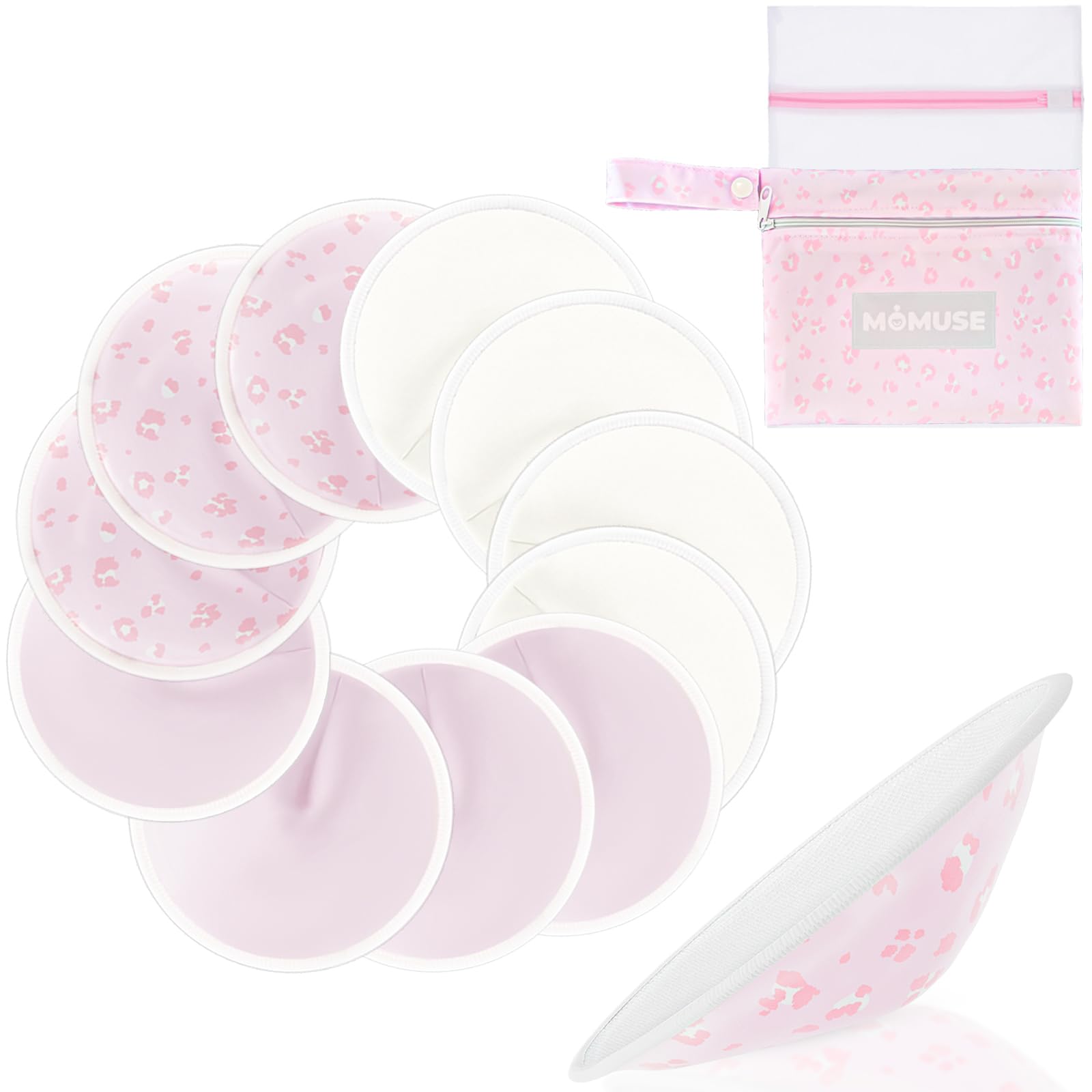 MOMUSE Coussinet Allaitement Organiques RéUtilisables, Paquet de 12, Tissu Ultra Doux & Absorption Rapide, Respirant, Lavable, Coussinets D'Allaitement Essentiel, Forme de Bonnet Invisible