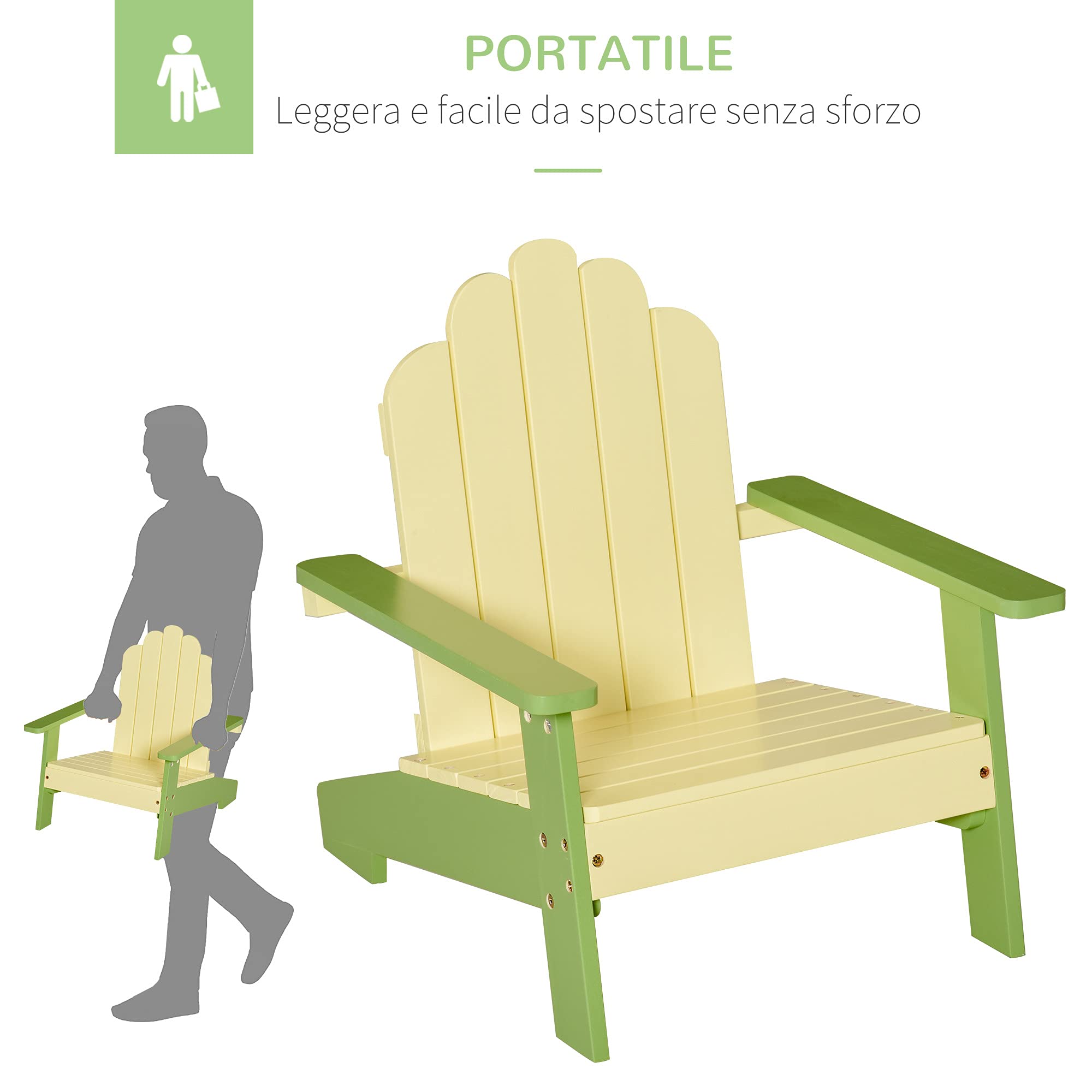 Outsunny Sedia per Bambini da Giardino Adirondack in Legno di Pino Verde