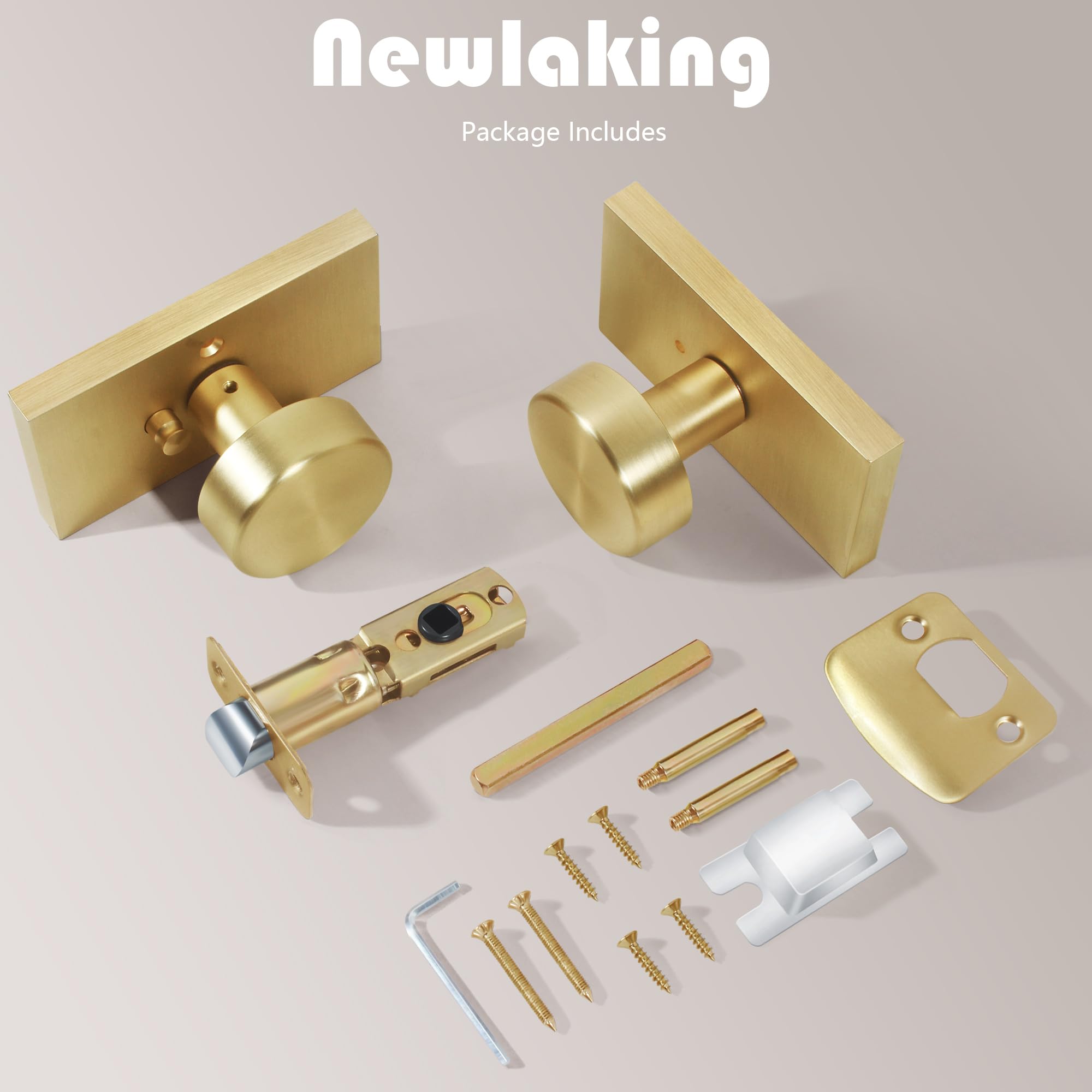 Satin Brass Privacy Door Knob with Lock -7