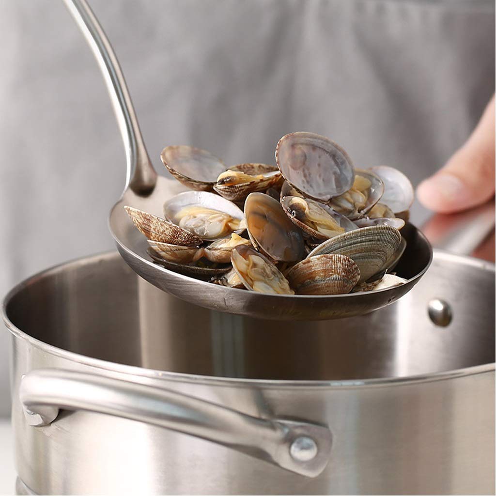 Colador, colador, colador de alimentos de malla de acero inoxidable, cuchara espumadora, cuchara ranurada multiusos con agarre, utensilio de cocina, colador de espumadera de metal, cucharón para coc