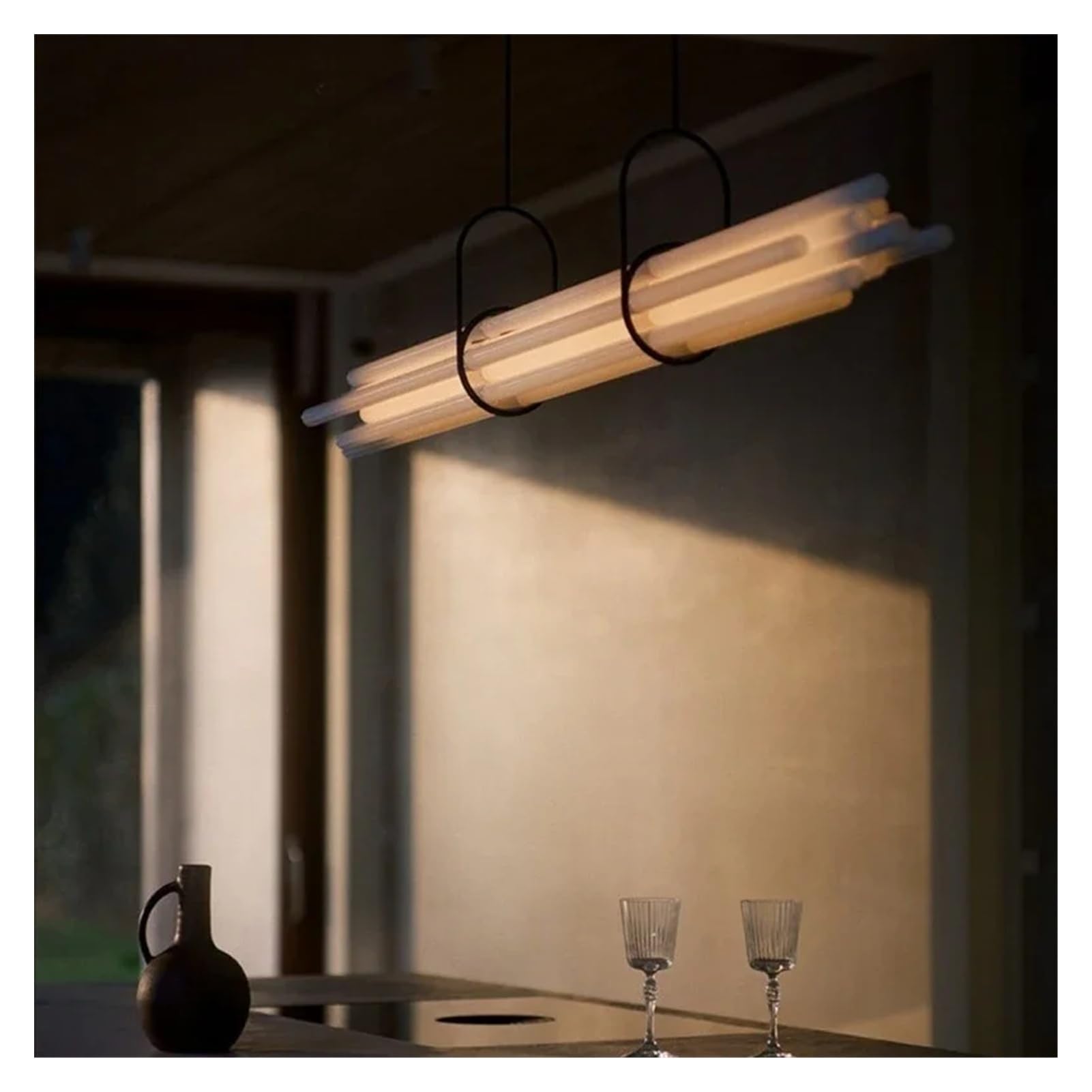 Generico Lampadario moderno, Sala da pranzo moderna luci a sospensione lunghe cucina soggiorno Lampadari a in acrilico dal design nordico di lusso a strisce decorazione della stanza(L130xH11CM,Warm)