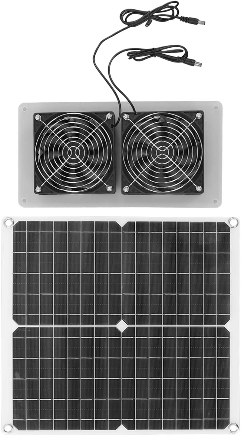 Fafeicy 18V 25W Solar Panel Fan Kit, Monocrystalline Dual USB Type C DC Output with 3500 RPM Fast Speed, for Greenhouse Dog Homes RV Sheds Attics