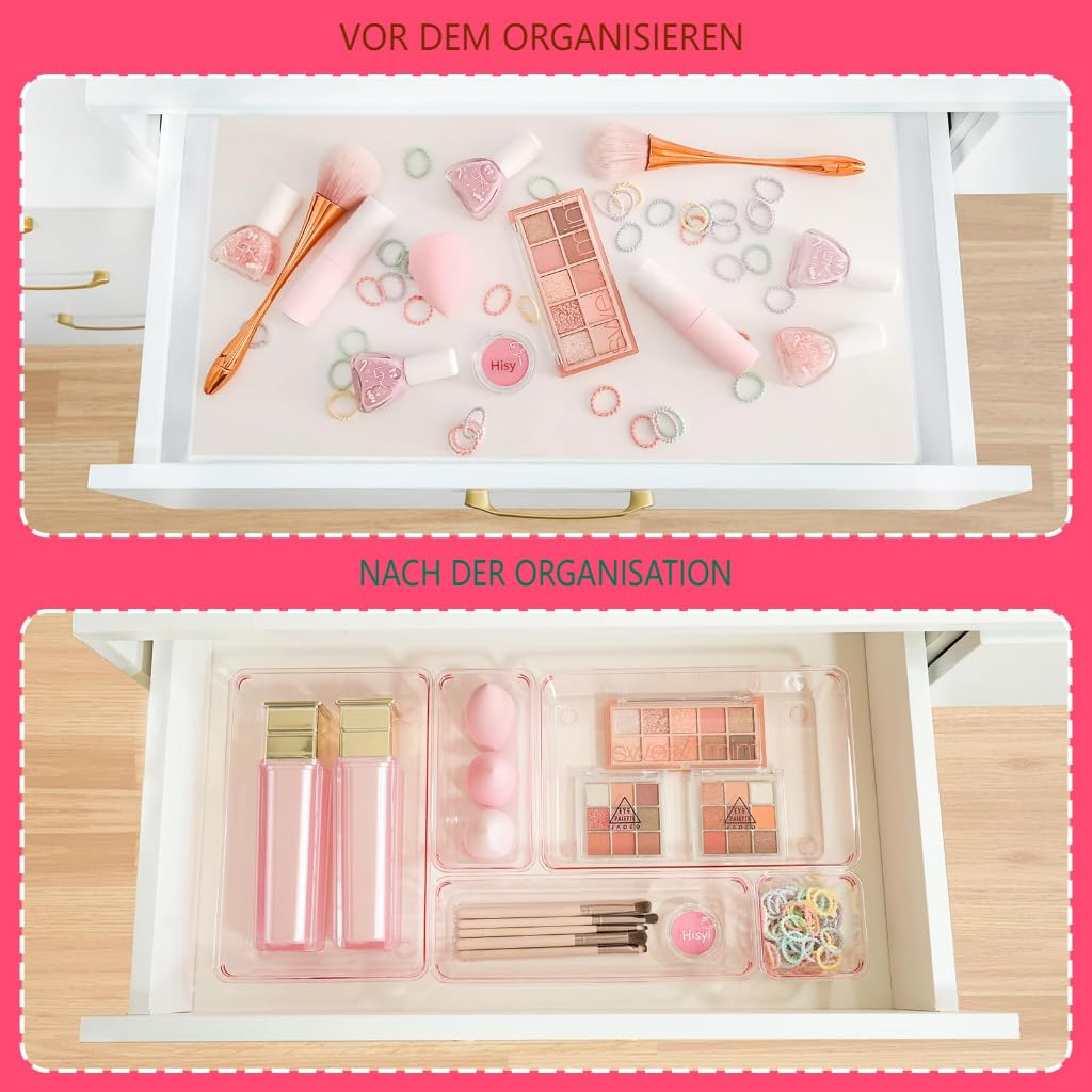 Schubladen Organizer, 25 Stück in 4 Größen, Kunststoff, Schminktisch und Make-up Organizer, Ordnungssystem (Rosa)