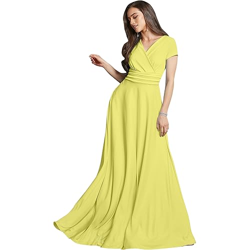 KOH KOH Womens Sexy Cap Short Sleeve V-Neck Flowy Cocktail Gown