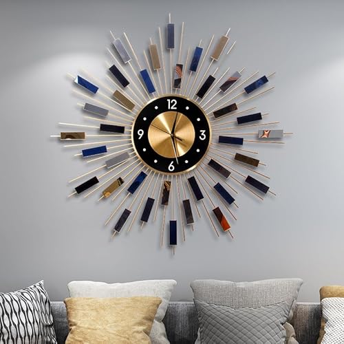 SaryEdge Wall Clocklarge Golden Wall Clocks, Silent Metal Wall Quartz Clock Without Tick-Tac for Living Room Desk 70 Cm,
