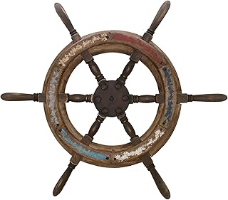 Veclotch Nautical Wall Art Wooden Ship Wheel Rustic Vintage Boat Steering Wheel Hanging Ornament for Home Beach Theme Decor
