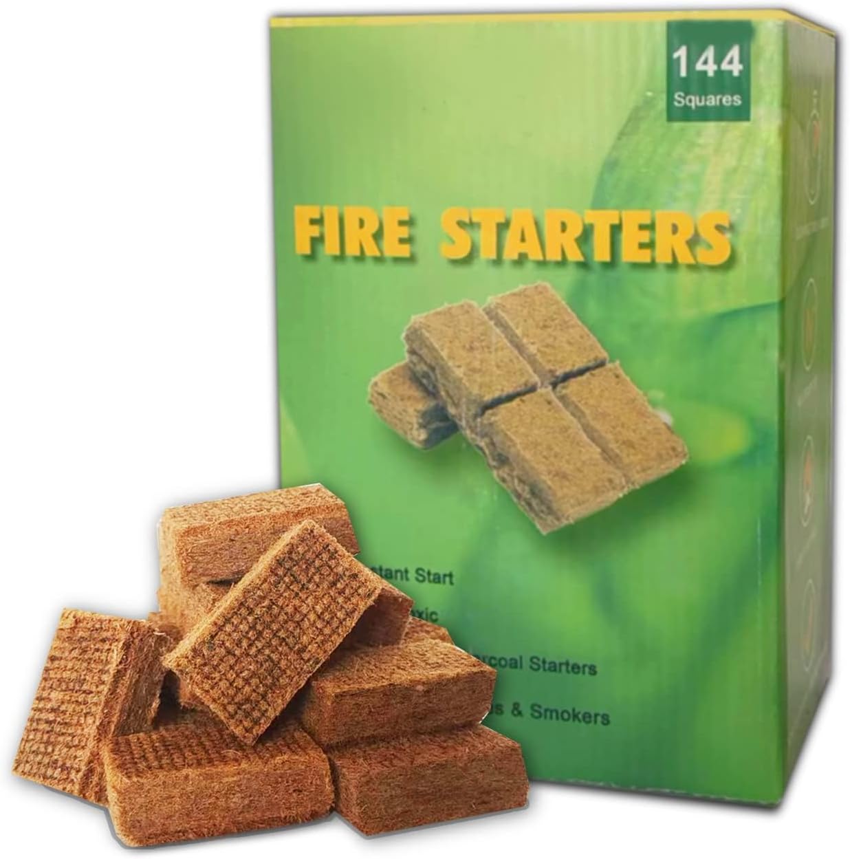 Fire Starter Pack of 144 Natural Fire Starters Cubes for Grill Big Green Egg,Fire Charcoal Starter Sticks for BBQ,Fireplace,Smokers,Camping Waterproof Fire Lighter Easy to Ignite(144)
