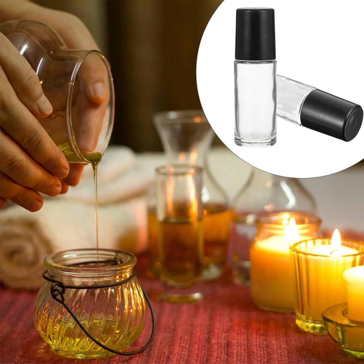 Glass Essential Oil Roller Bottles Precise Application 10pcs 30ml with Black Lid, Refillable Empty Roll on Bottles and Preserve Purity for Massage Oils and Perfume for Travel