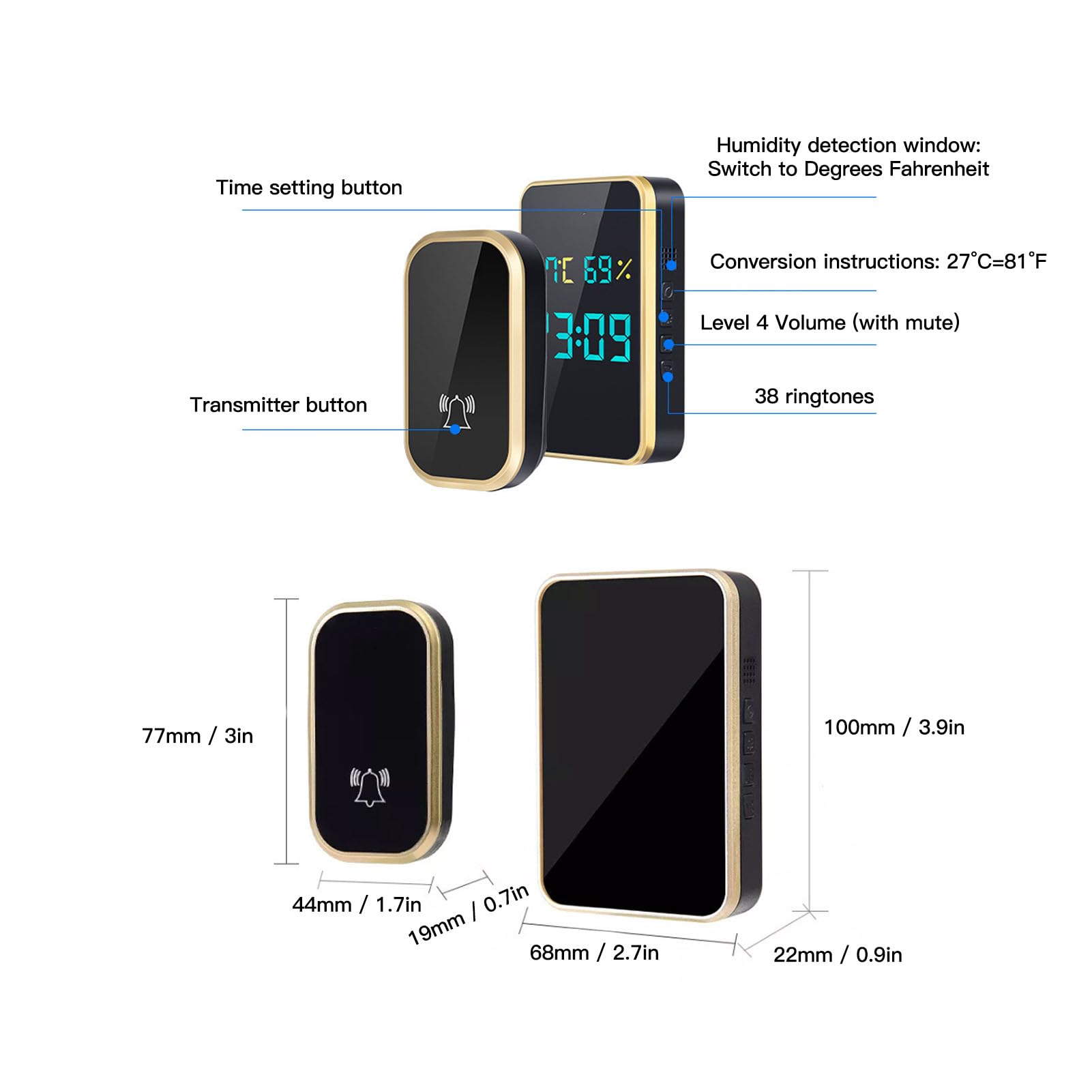 Draadloze Deurbel Honeywell Deurbel 100 Meter Bereik Geen Batterij, Zelfaangedreven Deurbel, Thuis, Kab... – Grandado Draadloze Bel Waterdicht IP44 Deurbel