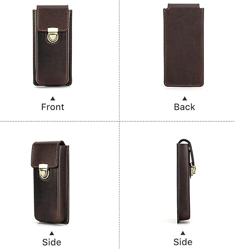 Vista 91 de Top Grain - Estuche organizador de cuero genuino para 12 bolígrafos y lápices, diseño minimalista sólido, hecho a mano, cierre magnético con cajón