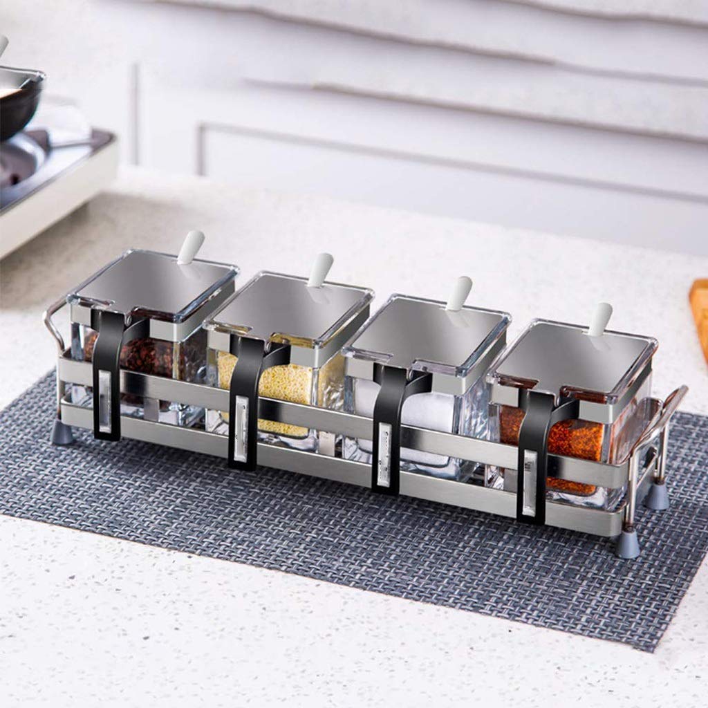 CMBSSTFC Barattoli per condimenti, Contenitore per Sale da Cucina, Bottiglia per condimenti in Acciaio Inossidabile, Set di scatole per condimenti Serbatoio per Sale in Vetro da Cucina Barattolo per